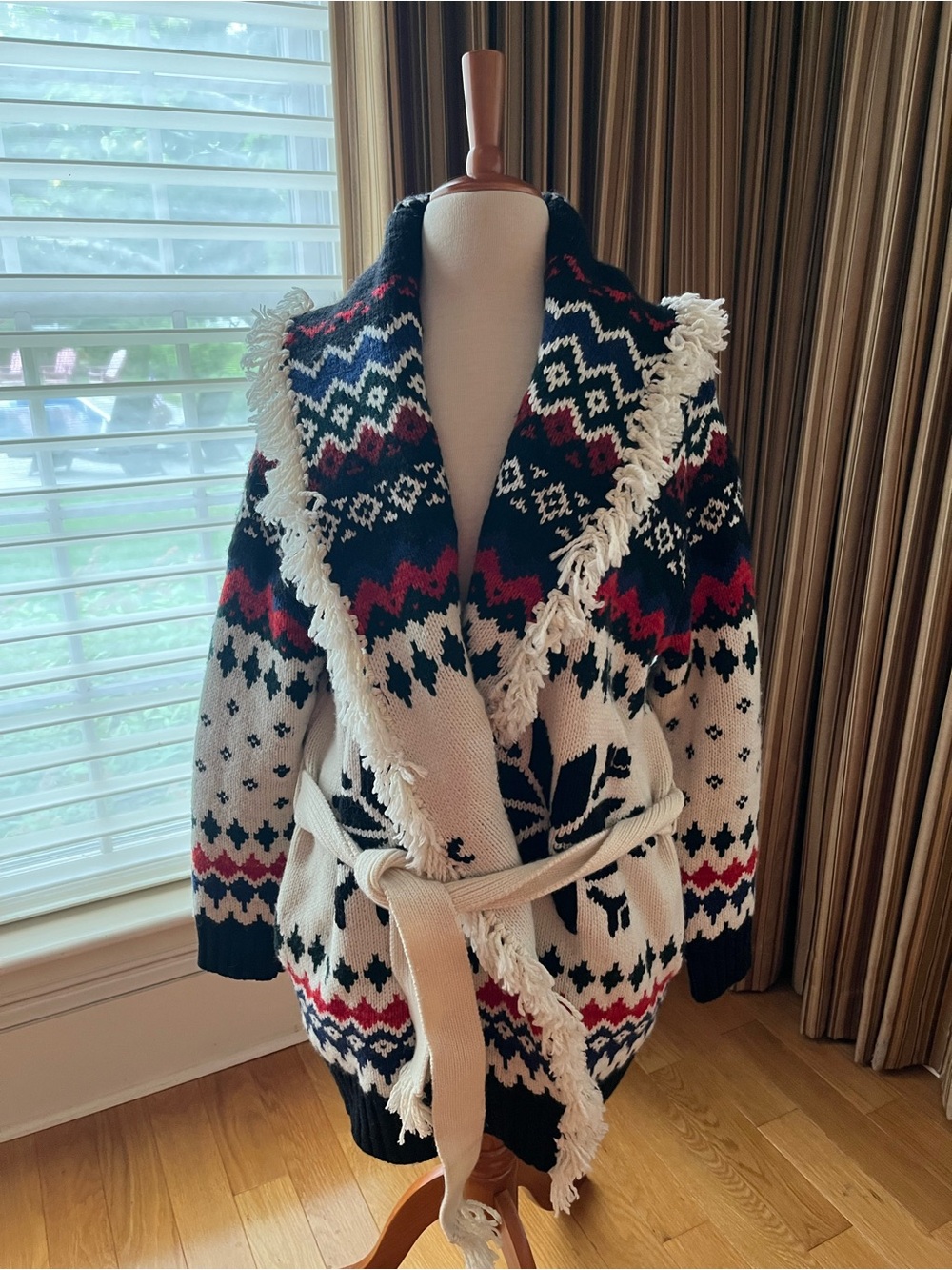 Polo Ralph Lauren NWT | Fair Isle Knit Cardigan Coatigan in Cream, Navy & Red - Picture 7 of 8